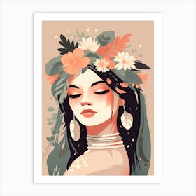 Bloom Body Woman Neutral Colours Boho Style 11 Art Print