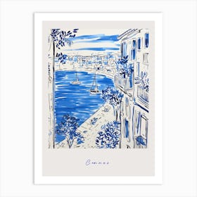 Cannes France 3 Mediterranean Blue Drawing Poster Art Print