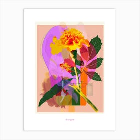 Marigold 4 Neon Flower Collage Poster Art Print