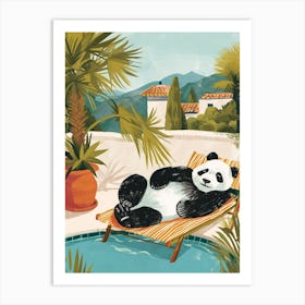 Giant Panda Relaxing In A Hot Spring Storybook Illustration 1 Art Print