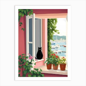 Cat In The Window Art Print