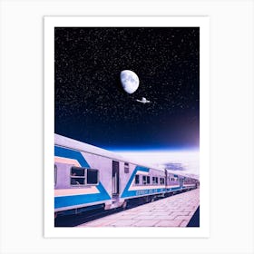 Station And Train To Space With Moons Art Print