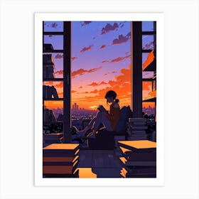 Sunset In The Library Art Print