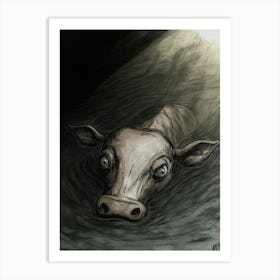 Cow In The Water 1 Art Print