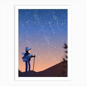 Hiker Looking At The Stars Art Print