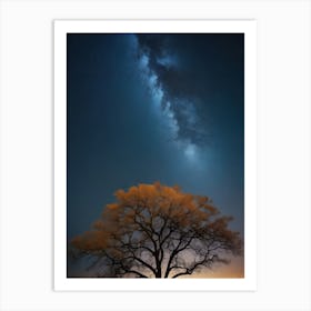 Lone Tree At Night illuminated Art Print