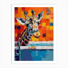 Giraffe In The Bath Warm Tones 3 Art Print