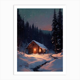 Winter Cabin Painting 2 Art Print