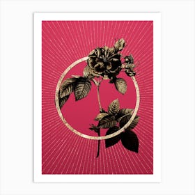 Gold Pink Francfort Rose Glitter Ring Botanical Art on Viva Magenta Art Print