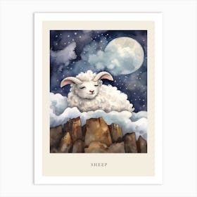 Baby Sheep Sleeping In The Clouds Nursery Poster Art Print