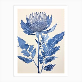 Blue Botanical Protea 1 Art Print