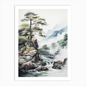 Sounkyo Gorge In Hokkaido, Japanese Brush Painting, Ukiyo E, Minimal 4 Art Print