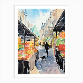 Food Market With Cats In Cambridge 4 Watercolour Art Print