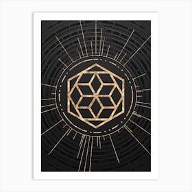 Geometric Glyph Symbol in Gold with Radial Array Lines on Dark Gray n.0295 Art Print