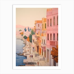 Izmir Turkey 4 Vintage Pink Travel Illustration Art Print