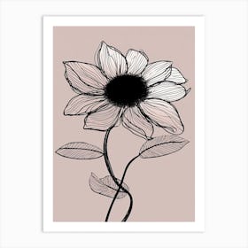 Line Art Sunflower Flowers Illustration Neutral 12 Art Print