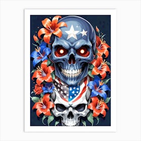 American Flag Floral Face Evil Death Skull (47) Art Print