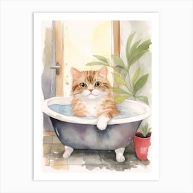 Scottish Fold Cat In Bathtub Botanical Bathroom 4 Art Print