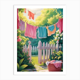 Clothesline In The Garden Art Print