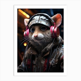 Cyberpunk Style A Possum Wearing Headphones 2 Art Print