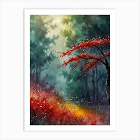 Red Tree In The Forest Art Print