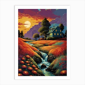 Sunset In The Field Art Print