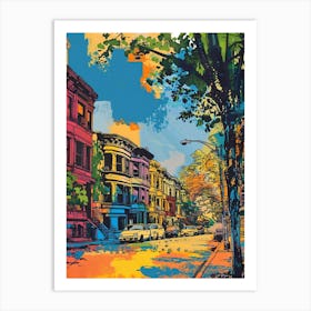 Jackson Heights New York Colourful Silkscreen Illustration 1 Art Print