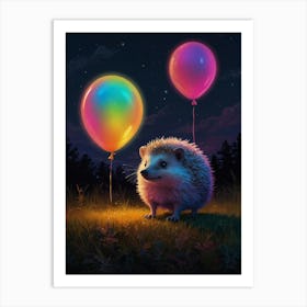 Hedgehog With Balloons Art Print