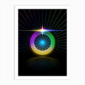 Neon Geometric Glyph in Candy Blue and Pink with Rainbow Sparkle on Black n.0081 Art Print