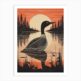 Vintage Bird Linocut Loon 2 Art Print