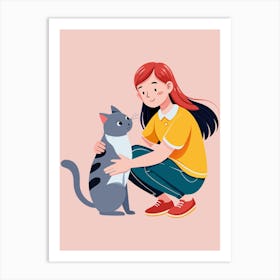 Girl With Cat Art Print