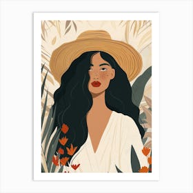 Boho Asian Girl In A Hat Art Print