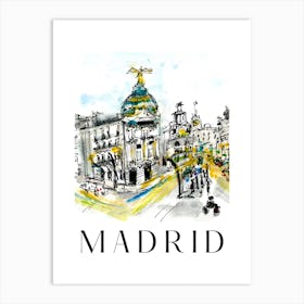 Madrid Gran Via Spain Metropolis Building Street Urban Scene Art Print