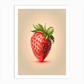 A Single Strawberry, Fruit, Retro Drawing 1 Art Print