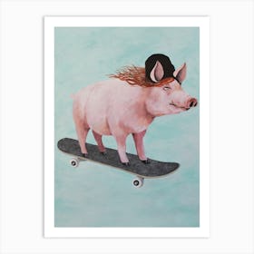Pig Skateboarding Art Print