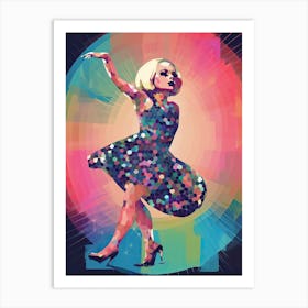 Woman Dancing Disco Ball Geometric 2 Art Print