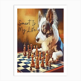 Funny Dog Playing Chess Art Print