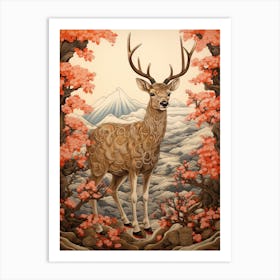 Deer Animal Drawing In The Style Of Ukiyo E 5 Art Print