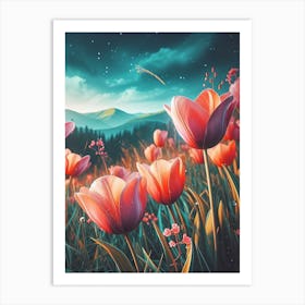 Tulips In The Meadow 2 Art Print