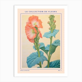 Hollyhock French Flower Botanical Poster Art Print