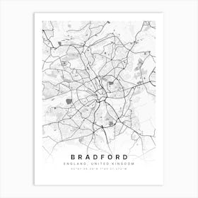 Bradford England White Map Art Print