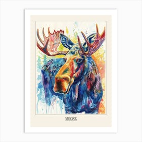 Moose Colourful Watercolour 1 Poster Art Print