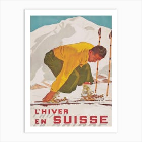 L'Hiver En Suisse Switzerland Vintage Ski Poster Art Print