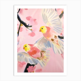 Pink Ethereal Bird Painting American Goldfinch 1 Art Print