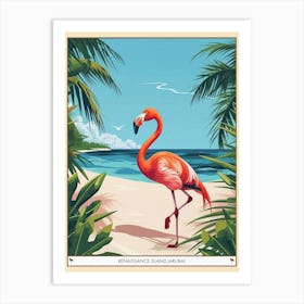 Greater Flamingo Renaissance Island Aruba Tropical Illustration 4 Poster Art Print