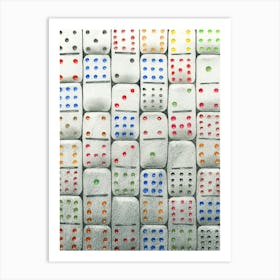 Domino Drawing hand drawn art abstract red blue dots shapes game play charcoal graphite colored pencils vertical gameroom play room kids casino luck  Art Print