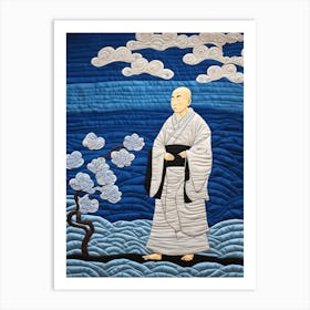 'Monk' Japanese Quilting Inspired Art, 1490 Art Print