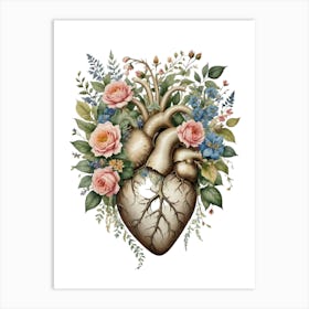 Elegant Heart-Shaped Canvas with Botanical Patterns Art Print