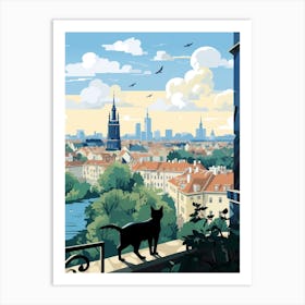 Warsaw, Poland Skyline With A Cat 3 Art Print
