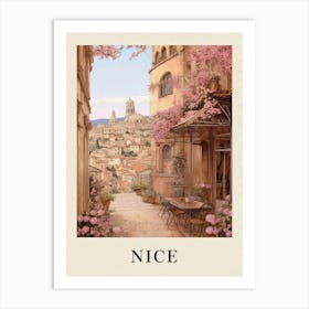 Nice France 3 Vintage Pink Travel Illustration Poster Art Print